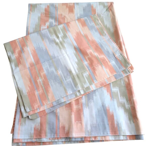 Vintage Fieldcrest Full Sheet Set 1 Flat 2 Pillowcases Orange Gray Aztec Print - Picture 2 of 11